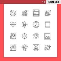 16 Universal Outline Signs Symbols of heart performance design excellency website Editable Vector Design Elements