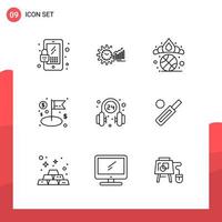 Pack of 9 Universal Outline Icons for Print Media on White Background vector