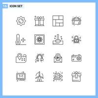 paquete de 16 signos y símbolos de contornos modernos para medios de impresión web, como el diseño de la temperatura del clima, elementos de diseño de vectores editables de plomería natural
