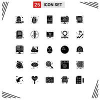 Universal Icon Symbols Group of 25 Modern Solid Glyphs of paper money tea business computer Editable Vector Design Elements