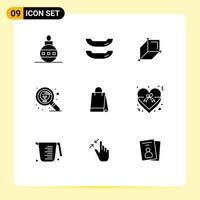 Universal Icon Symbols Group of 9 Modern Solid Glyphs of buy hand bag design bag search Editable Vector Design Elements