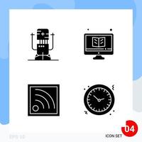 Modern Pack of 4 Icons Solid Glyph Symbols isolated on White Backgound for Website designing vector