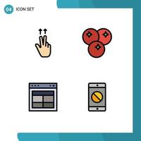 User Interface Pack of 4 Basic Filledline Flat Colors of fingers layout cranberry meal website Editable Vector Design Elements