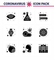 9 Solid Glyph Black Coronavirus Covid19 Icon pack such as  meat infected test tube smart watch medical viral coronavirus 2019nov disease Vector Design Elements