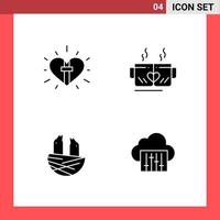 4 Icon Pack Solid Style Glyph Symbols on White Background Simple Signs for general designing vector