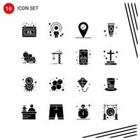 Collection of 16 Vector Icons in solid style Pixle Perfect Glyph Symbols for Web and Mobile Solid Icon Signs on White Background 16 Icons