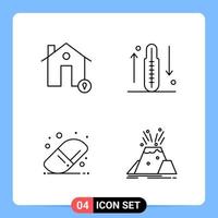 4 Line Black Icon Pack Outline Symbols for Mobile Apps isolated on white background 4 Icons Set vector