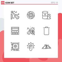 Set of 9 Vector Outlines on Grid for online interface structure page pollution Editable Vector Design Elements