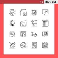 Group of 16 Modern Outlines Set for watch surveillance office material privacy monitor Editable Vector Design Elements