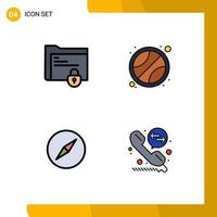 User Interface Pack of 4 Basic Filledline Flat Colors of document compass lock sport call deflection Editable Vector Design Elements