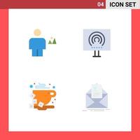 4 User Interface Flat Icon Pack of modern Signs and Symbols of avatar stream human office coffee Editable Vector Design Elements