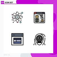 Set of 4 Modern UI Icons Symbols Signs for atom site physics plant website Editable Vector Design Elements