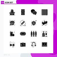 Pack of 16 Modern Solid Glyphs Signs and Symbols for Web Print Media such as plus music chat instrument accordion Editable Vector Design Elements