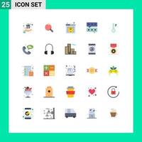 Mobile Interface Flat Color Set of 25 Pictograms of web temperature security cold conversation Editable Vector Design Elements