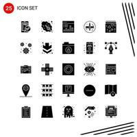 Collection of 25 Vector Icons in solid style Pixle Perfect Glyph Symbols for Web and Mobile Solid Icon Signs on White Background 25 Icons