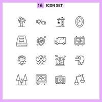 Set of 16 Commercial Outlines pack for furniture tower done constructing building Editable Vector Design Elements