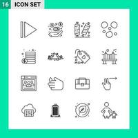 Pack of 16 Line Style Icon Set Outline Symbols for print Creative Signs Isolated on White Background 16 Icon Set vector