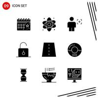 colección de 9 iconos vectoriales en estilo sólido símbolos de glifo perfecto de píxeles para web y signos de iconos sólidos móviles sobre fondo blanco 9 iconos vector