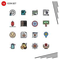 Modern Set of 16 Flat Color Filled Lines Pictograph of configuration optimize layout mobile tv screen Editable Creative Vector Design Elements