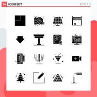 Collection of 16 Vector Icons in solid style Modern Glyph Symbols for Web and Mobile Solid Icon Sign Isolated on White Background 16 Icons