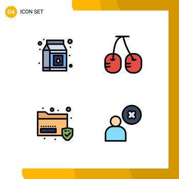 4 concepto de color plano de línea completa para sitios web móviles y aplicaciones seguridad de la leche datos de cereza eliminar elementos de diseño vectorial editables por el usuario vector