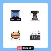 Set of 4 Modern UI Icons Symbols Signs for laptop dessert castle bastion macaroni Editable Vector Design Elements