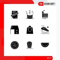 Pack of 9 creative Solid Glyphs of office material furniture consumption desk drawer manufacturing Editable Vector Design Elements