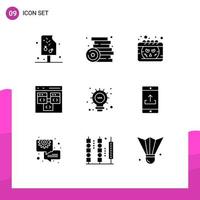 Set of 9 Vector Solid Glyphs on Grid for development coding toys browser smiley Editable Vector Design Elements