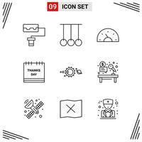 9 Icons Line Style Grid Based Creative Outline Symbols for Website Design Simple Line Icon Signs Isolated on White Background 9 Icon Set vector