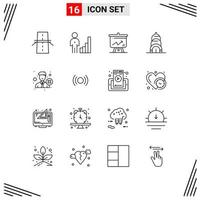 Mobile Interface Outline Set of 16 Pictograms of delete building graph chrysler graph Editable Vector Design Elements