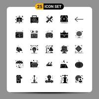 Group of 25 Solid Glyphs Signs and Symbols for left film back to school crowd audience Editable Vector Design Elements