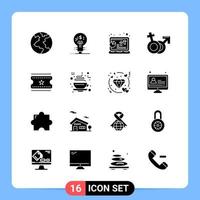 16 Solid Black Icon Pack Glyph Symbols for Mobile Apps isolated on white background 16 Icons Set vector