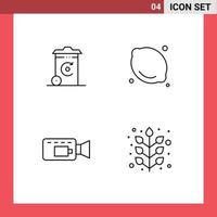 Modern Set of 4 Filledline Flat Colors Pictograph of bin camera recycilben lemon autumn Editable Vector Design Elements