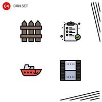 4 Universal Filledline Flat Color Signs Symbols of fence speed wood pharmacy yacht Editable Vector Design Elements