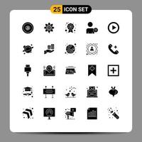 paquete de 25 signos y símbolos de glifos sólidos modernos para medios de impresión web, como elementos de diseño de vectores editables de media video Award Heart Man