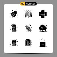 9 User Interface Solid Glyph Pack of modern Signs and Symbols of cloud time device digital cpu Editable Vector Design Elements