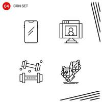 colección de 4 iconos vectoriales en estilo de línea píxel símbolos de contorno perfecto para web y signos de icono de línea móvil sobre fondo blanco 4 iconos vector