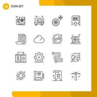 Pack of 16 Modern Outlines Signs and Symbols for Web Print Media such as design tag car label bid Editable Vector Design Elements