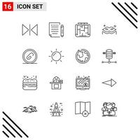 Modern Set of 16 Outlines and symbols such as file document blueprint attach mask Editable Vector Design Elements