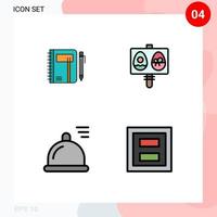 Mobile Interface Filledline Flat Color Set of 4 Pictograms of workbook easter notepad sketch food Editable Vector Design Elements