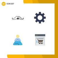 Group of 4 Flat Icons Signs and Symbols for moustache meditation male settings yoga Editable Vector Design Elements