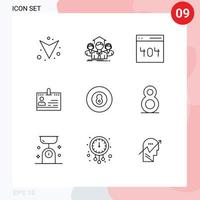 Pictogram Set of 9 Simple Outlines of people id communication contacts cards Editable Vector Design Elements