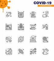 16 Line viral Virus corona icon pack such as medical protection securitybox hand bottle viral coronavirus 2019nov disease Vector Design Elements