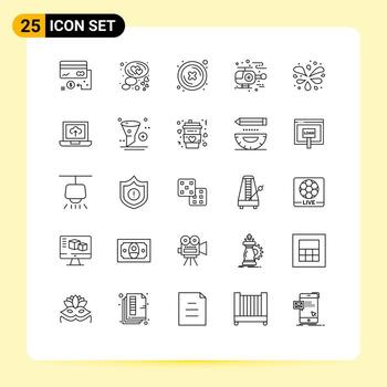 25 líneas universales establecidas para aplicaciones web y móviles parque hospital burbuja helicóptero botón elementos de diseño vectorial editables vector