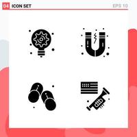 Collection of 4 Vector Icons in solid style Modern Glyph Symbols for Web and Mobile Solid Icon Sign Isolated on White Background 4 Icons