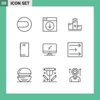 Pack of 9 creative Outlines of computer camera pedestal android phone Editable Vector Design Elements