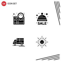 4 Thematic Vector Solid Glyphs and Editable Symbols of map delivery success winter vehicle Editable Vector Design Elements