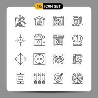 16 Black Icon Pack Outline Symbols Signs for Responsive designs on white background 16 Icons Set vector