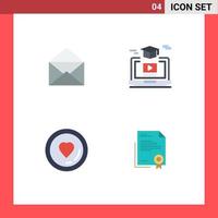 4 Creative Icons Modern Signs and Symbols of email heart open video lover Editable Vector Design Elements