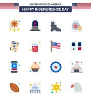 Group of 16 Flats Set for Independence day of United States of America such as wedding invitation shose american bag Editable USA Day Vector Design Elements